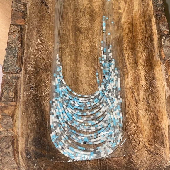 Boho Necklace & Earring Set NEW Small Bead Multi Strand Multi-Color Silver Tone - Picture 2 of 10